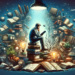 Image depicting an author's journey in discovering their niche, surrounded by diverse books and genres, with a focus on a specific niche area, symbolizing self-discovery and distinctiveness in publishing.