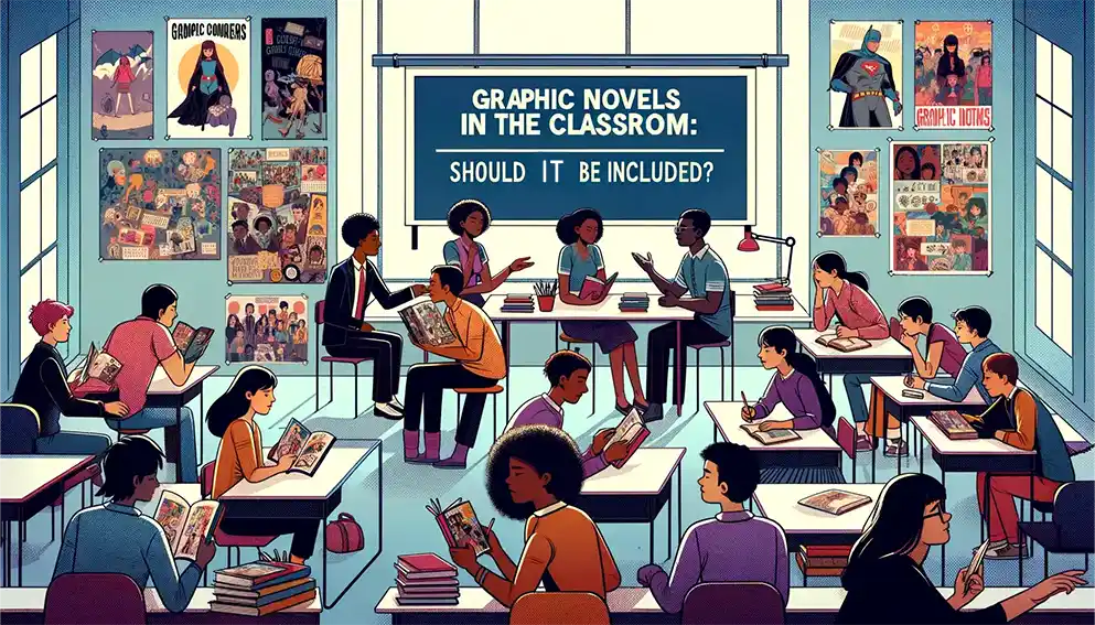 Students engaging with graphic novels in an educational classroom setting